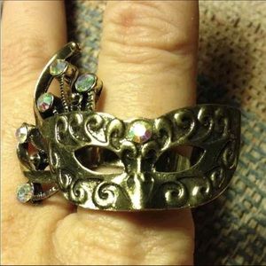 Adjustable Goldtone Mardi Gras Mask Ring